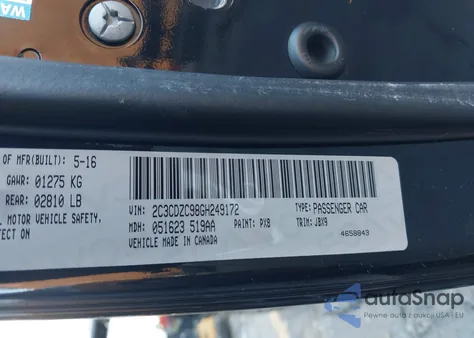 2016 Dodge Challenger z USA, uszkodzony, nr VIN 2C3CDZC98GH249172